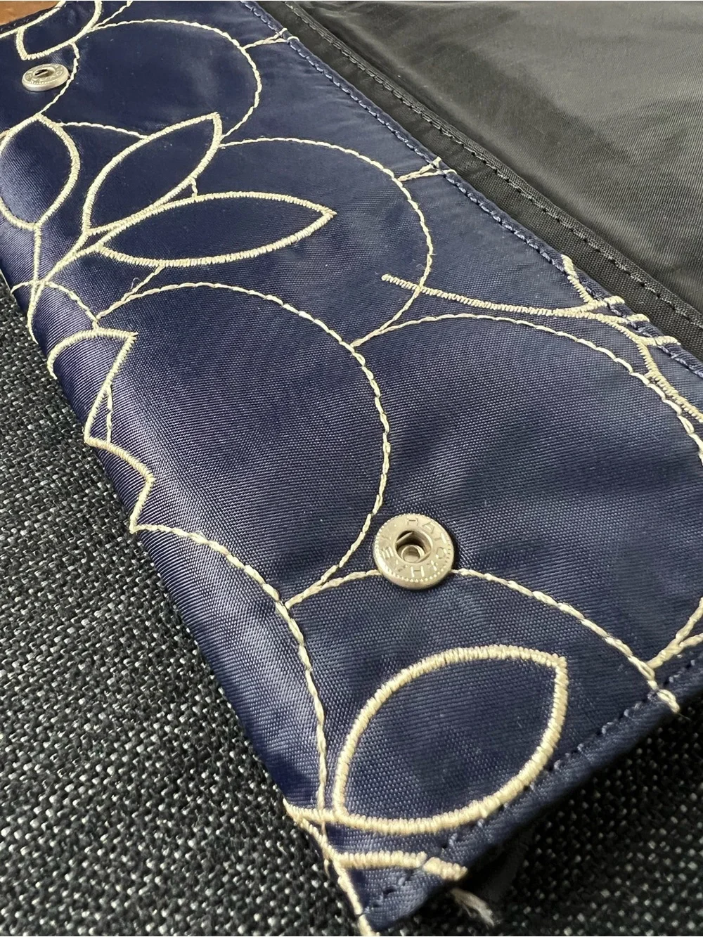 LeSportsac Navy Trifold Wallet with Embroidered Lead Pattern Nylon